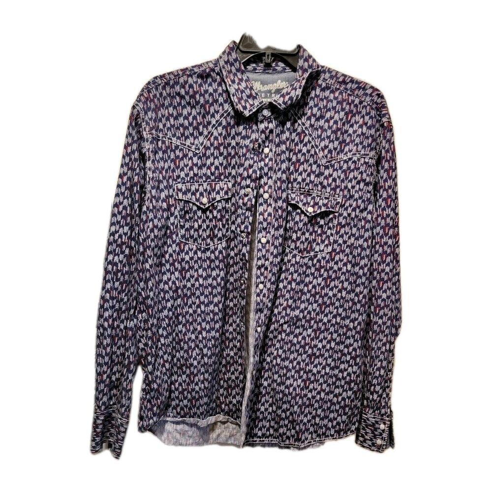 Wrangler Retro Premium Mens Long Sleeve Pearl Snap Western Shirt XXL Geometric